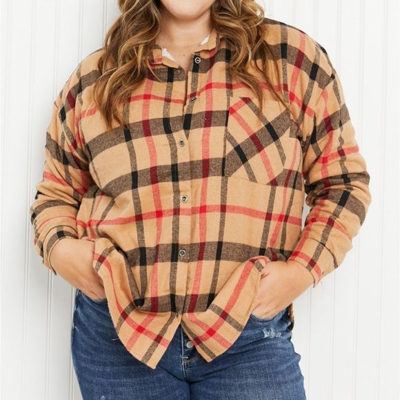 Jackets & Blazers - Andree by Unit  Pumpkin Patch Full Size Plaid Faux Fur Lined Shacket